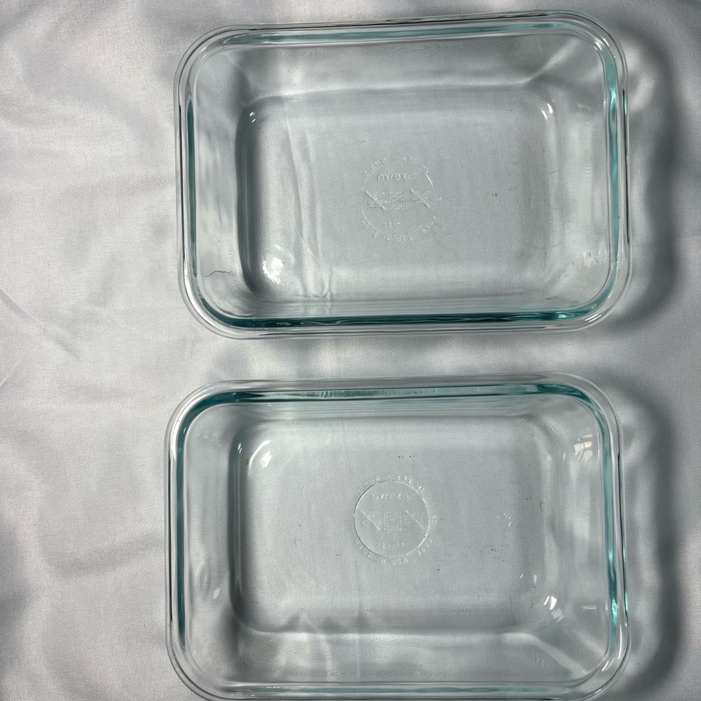 Lot 2 Vintage Pyrex Blue/Aqua Tinted Glass 2 Cup Rectangular Baking Dish #8602